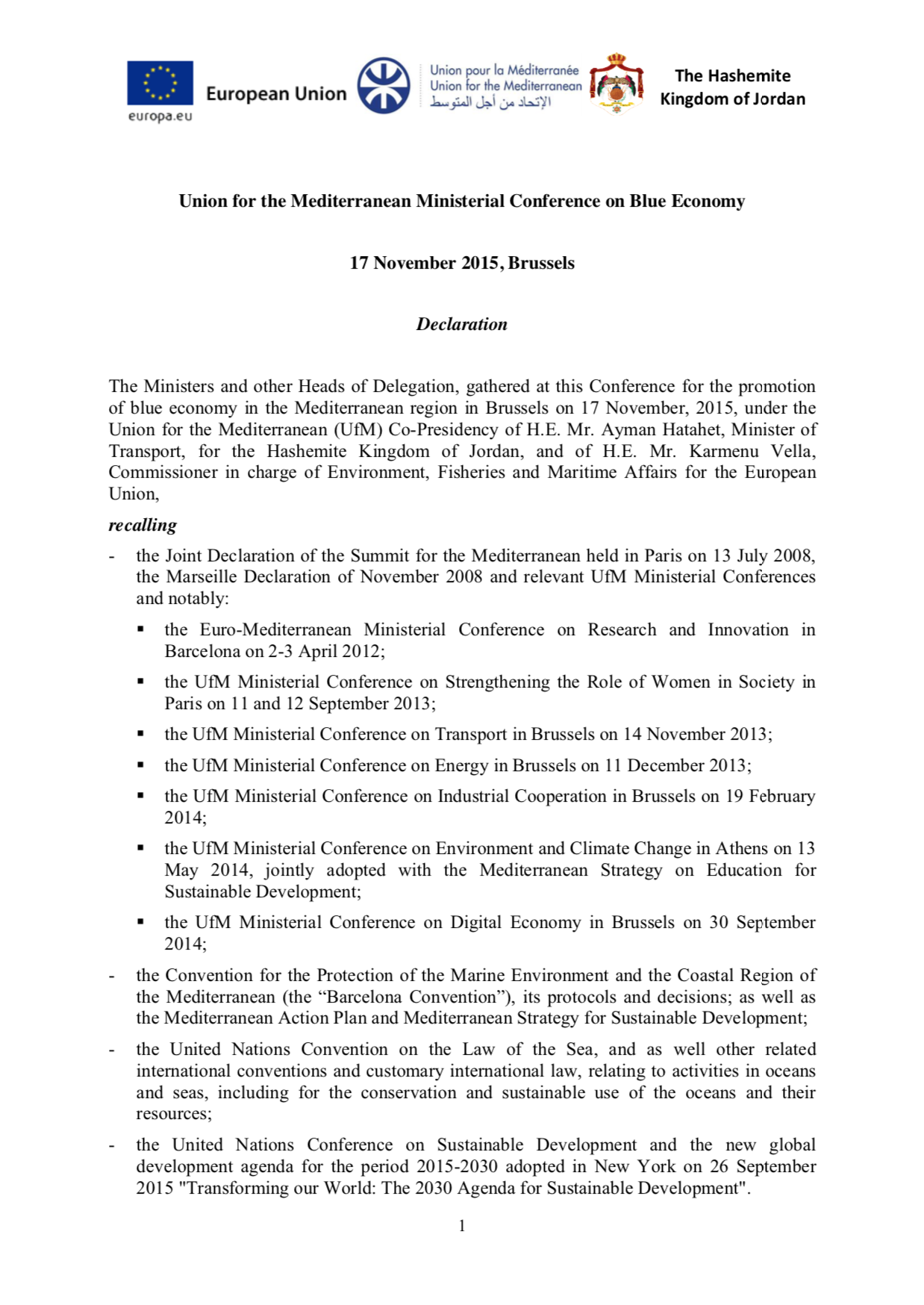 Blue Economy Declaration November 2015