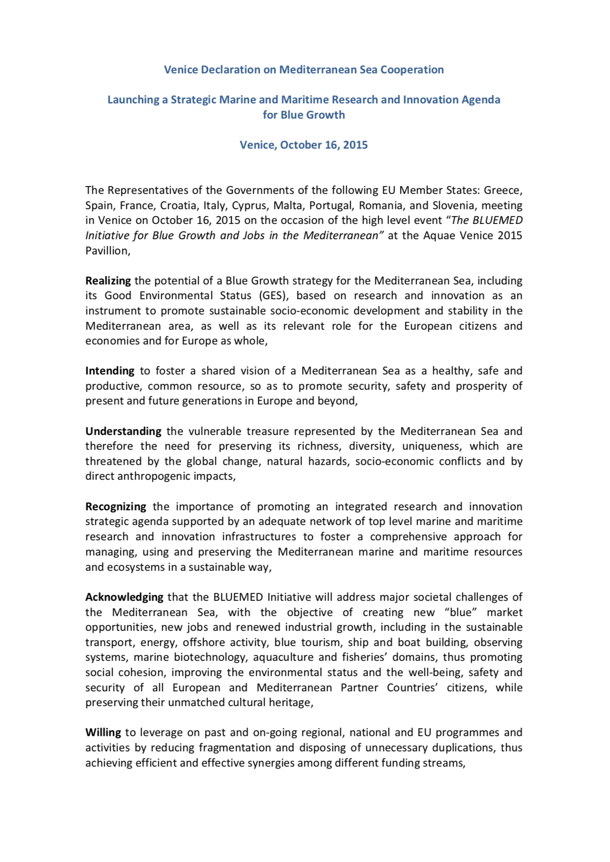 Venice Declaration October 2015